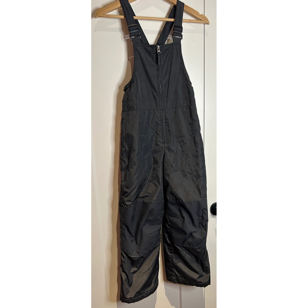 Lands End Kids Black Insulated Snow Bib Overalls Size 8 Adjustable Winter Pants
